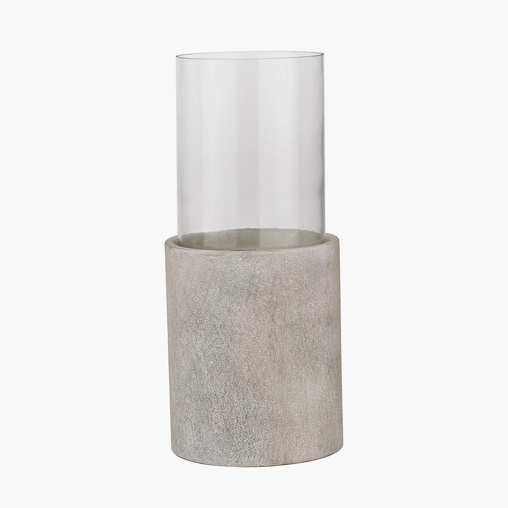 Stone Grey Metal & Clear Glass Small Hurricane
