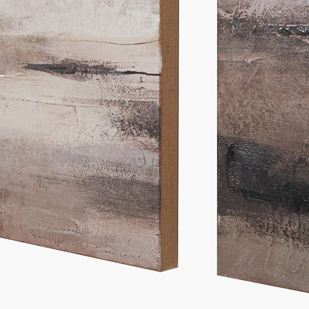 Set of 3 Grey & Neutrals Abstract Landscape Canvases with Black Frames