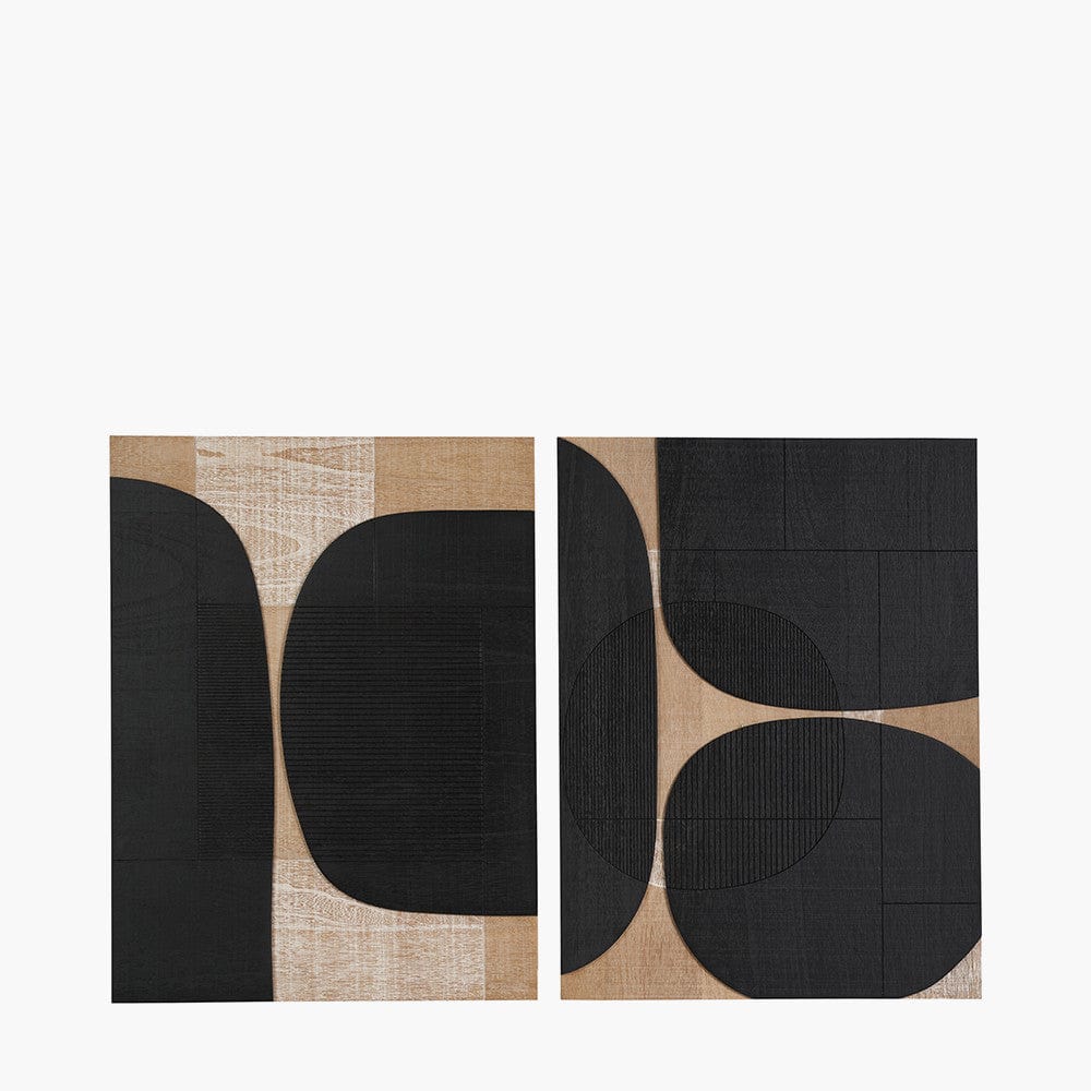 Set of 2 Black & Natural Wooden Textured Design Wall Art