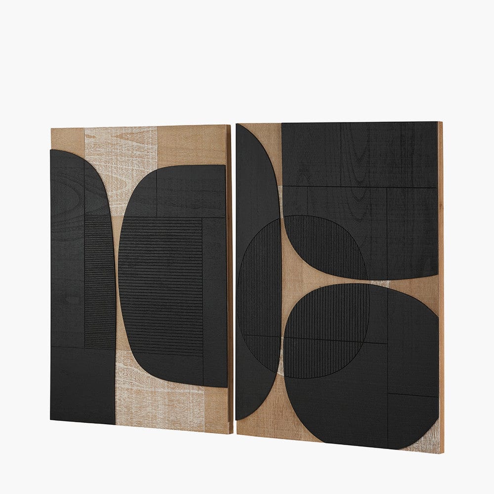 Set of 2 Black & Natural Wooden Textured Design Wall Art