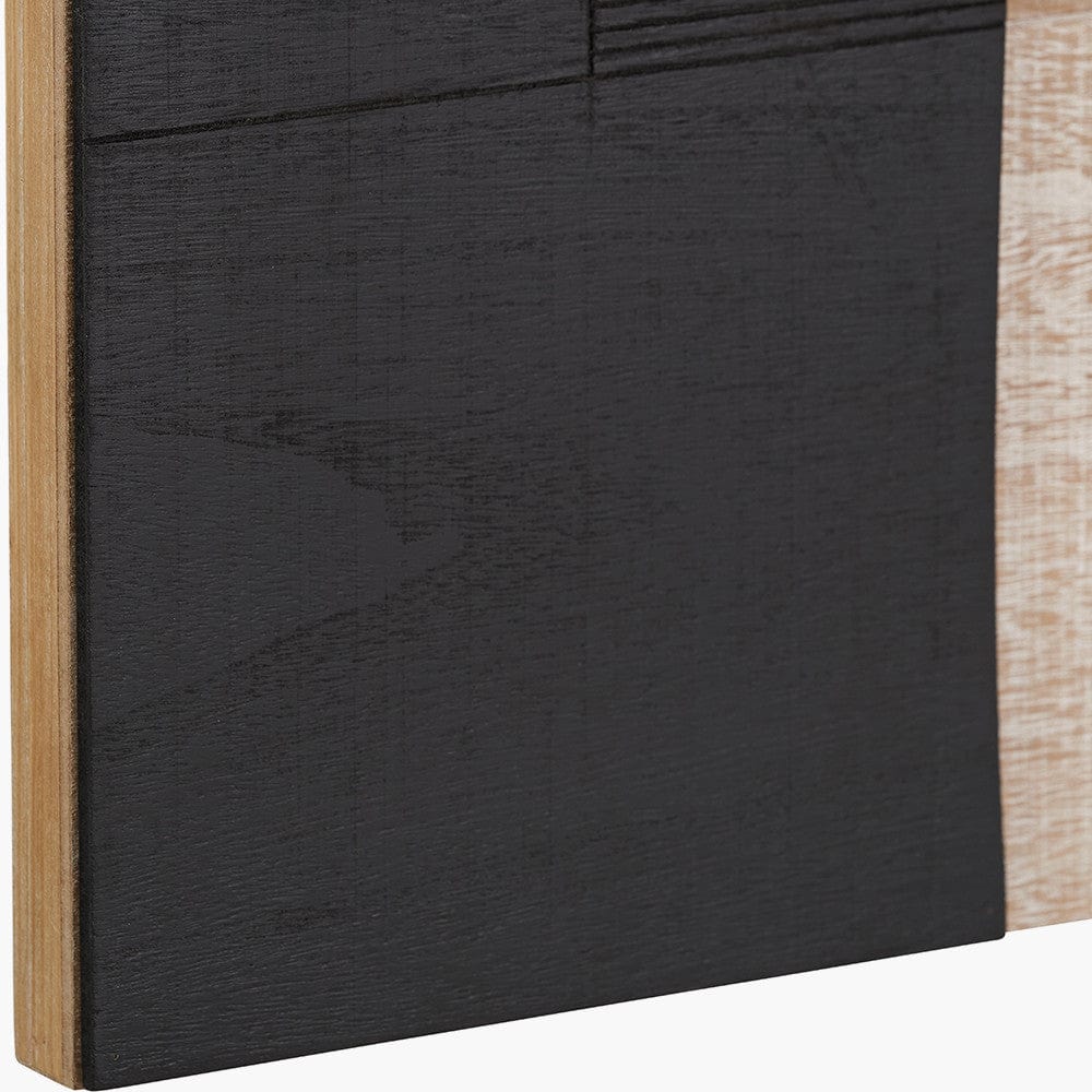 Set of 2 Black & Natural Wooden Textured Design Wall Art