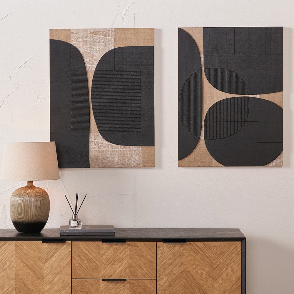 Set of 2 Black & Natural Wooden Textured Design Wall Art