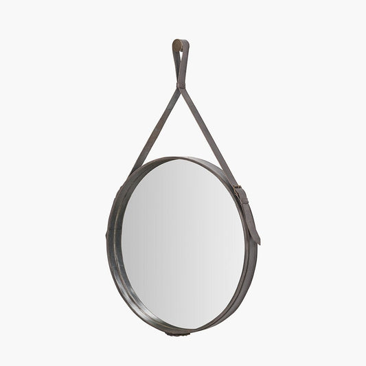 Peppercorn Leather Frame Round Wall Mirror