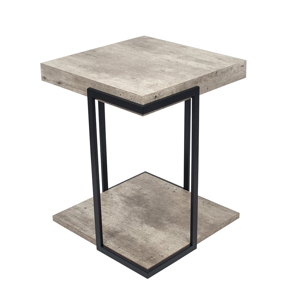 Concrete Effect MDF & Black Iron Side Table