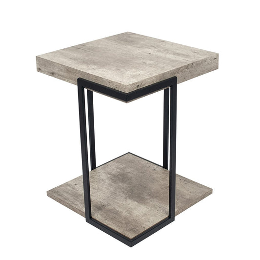 Concrete Effect MDF & Black Iron Side Table