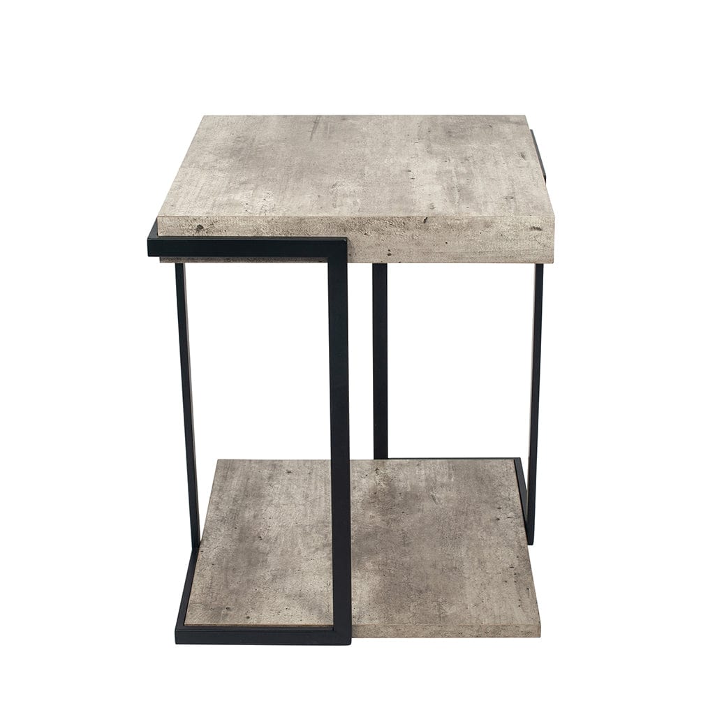 Concrete Effect MDF & Black Iron Side Table