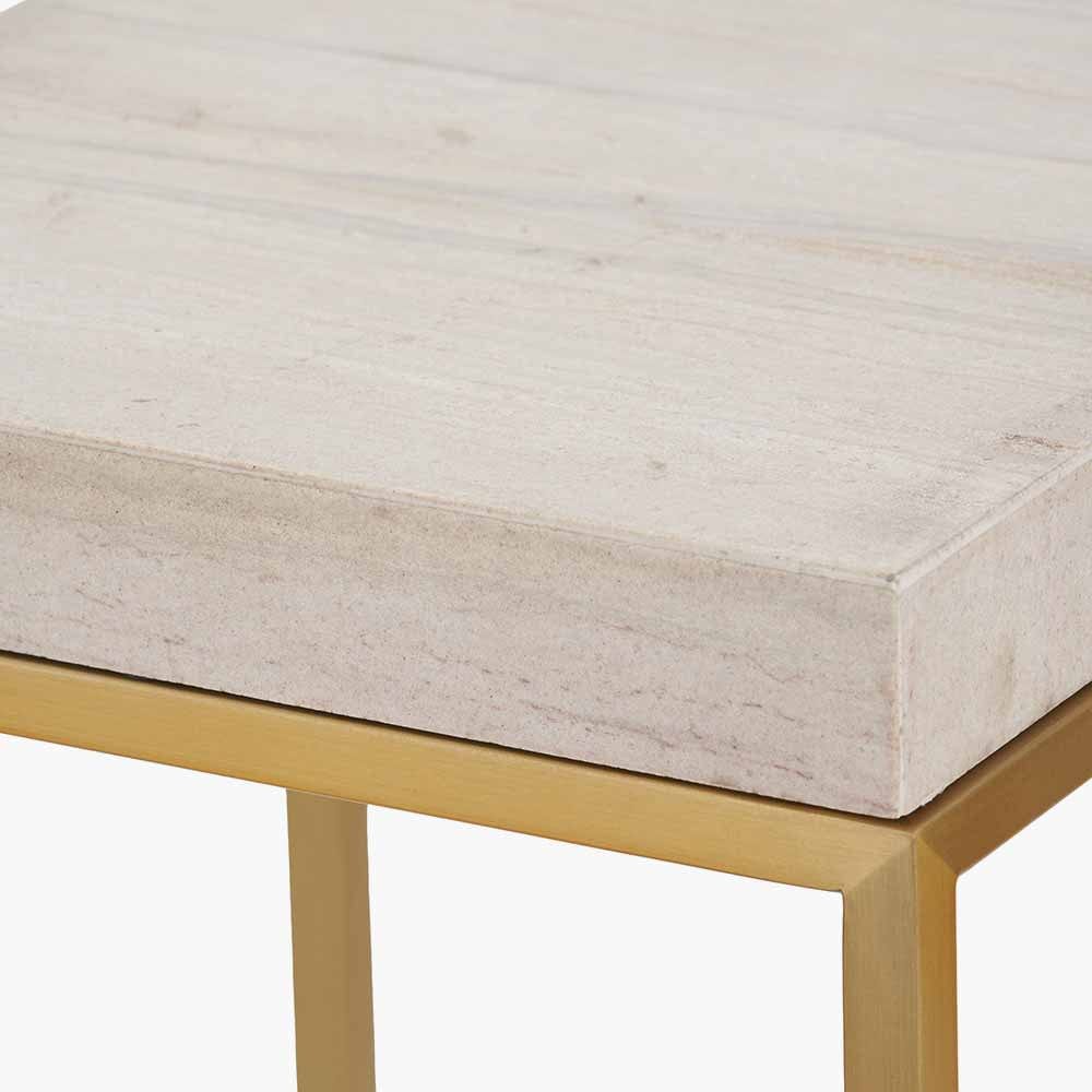Madison Beige Granite & Burnished Gold Metal Square Side Table