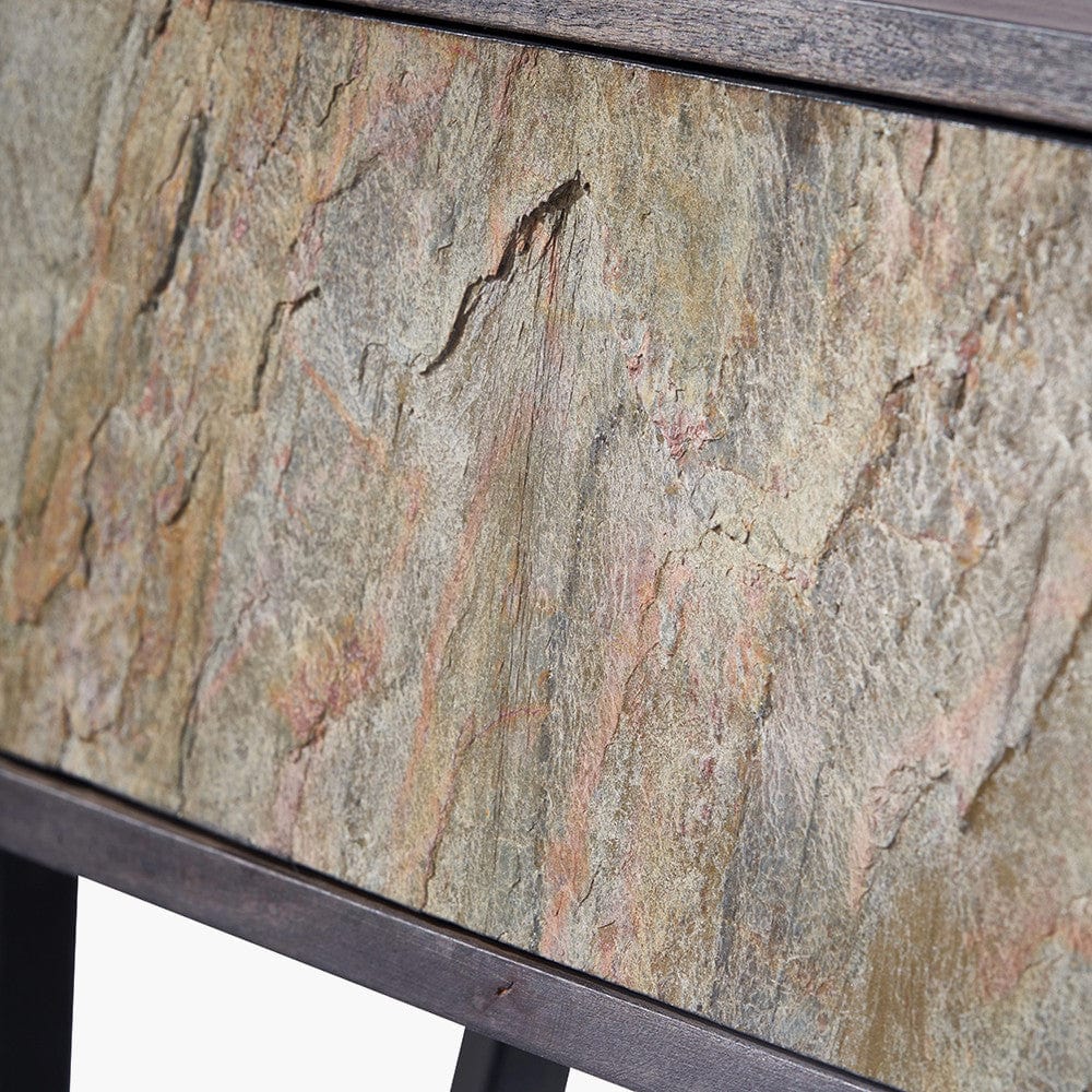 Verde Black Mango Wood & Stone Veneer 2 Drawer Console Table