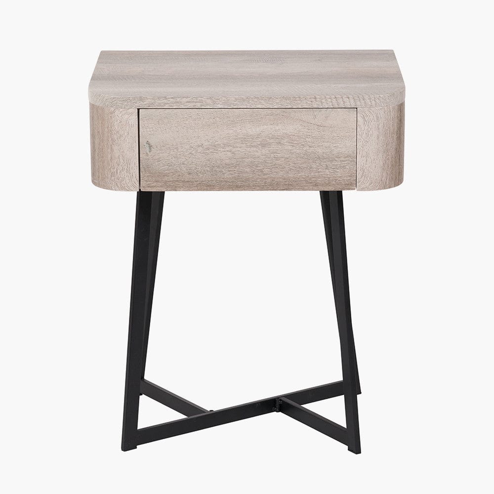 Ukiah Grey Oak Veneer & Black Metal Bedside Unit