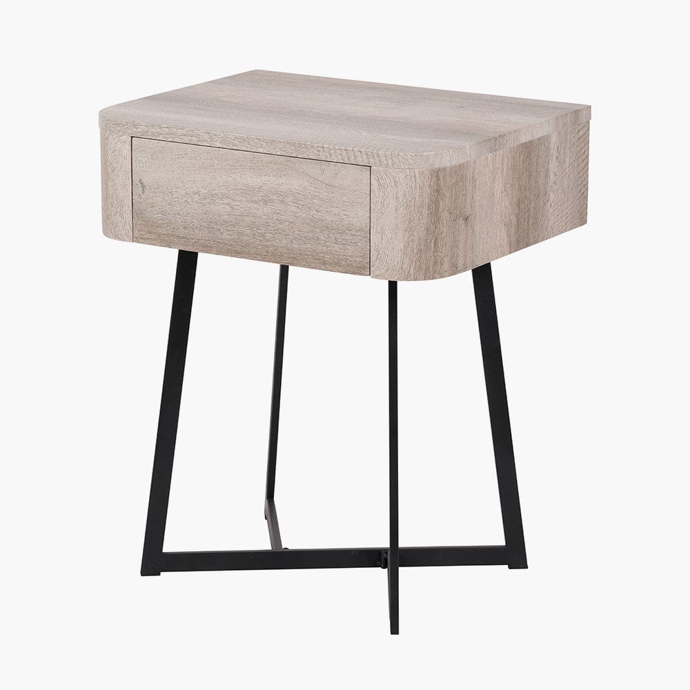Ukiah Grey Oak Veneer & Black Metal Bedside Unit