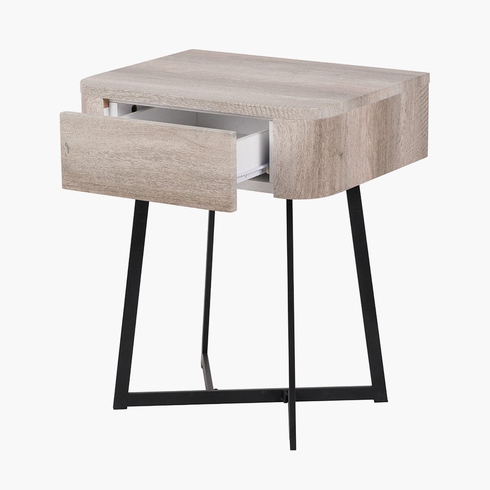 Ukiah Grey Oak Veneer & Black Metal Bedside Unit