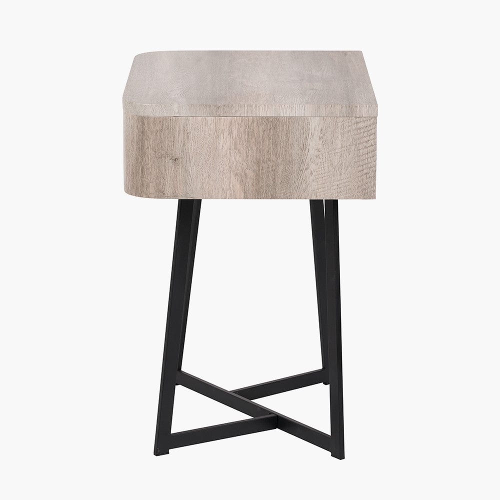 Ukiah Grey Oak Veneer & Black Metal Bedside Unit