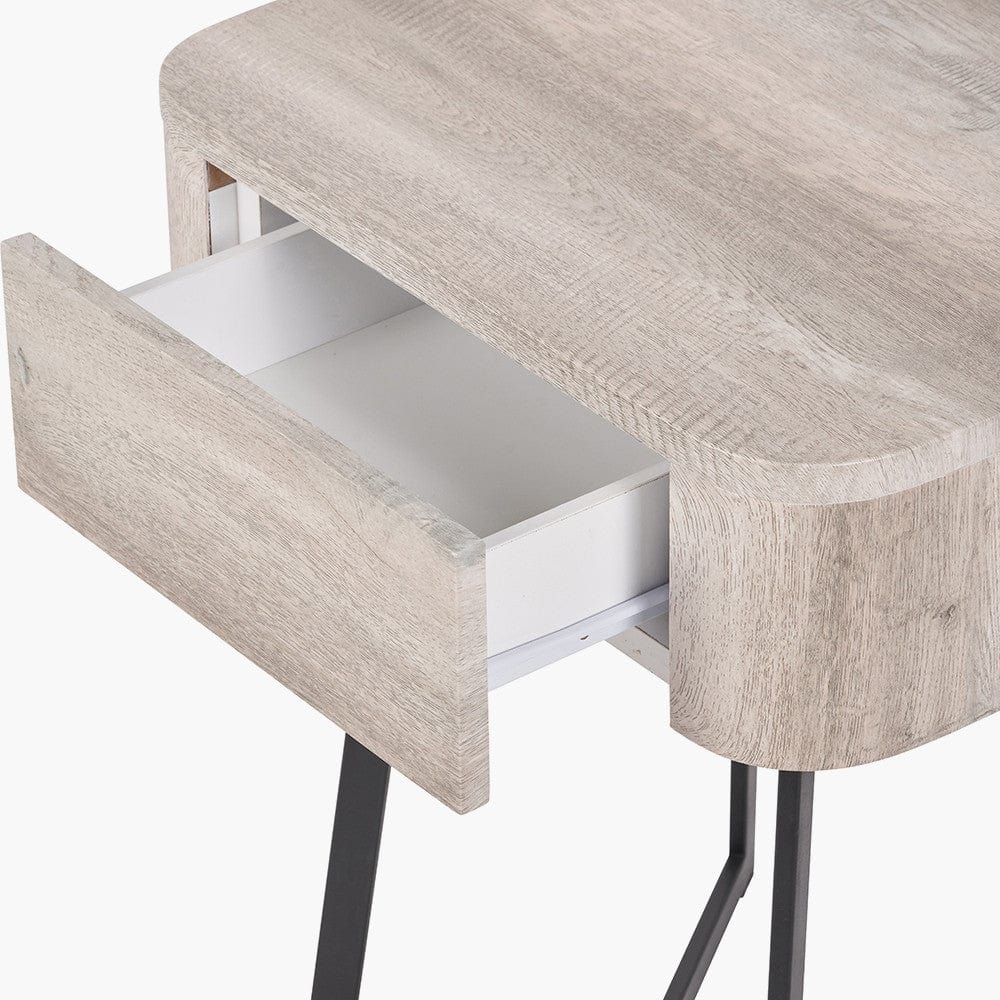 Ukiah Grey Oak Veneer & Black Metal Bedside Unit