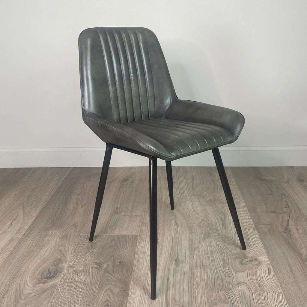 Angelo Vintage Grey Leather & Iron Retro Dining Chair