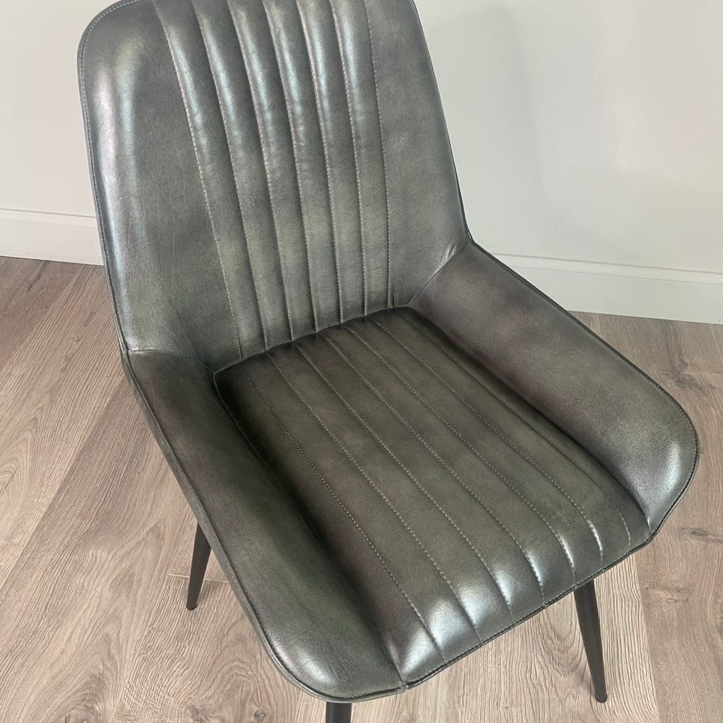 Angelo Vintage Grey Leather & Iron Retro Dining Chair