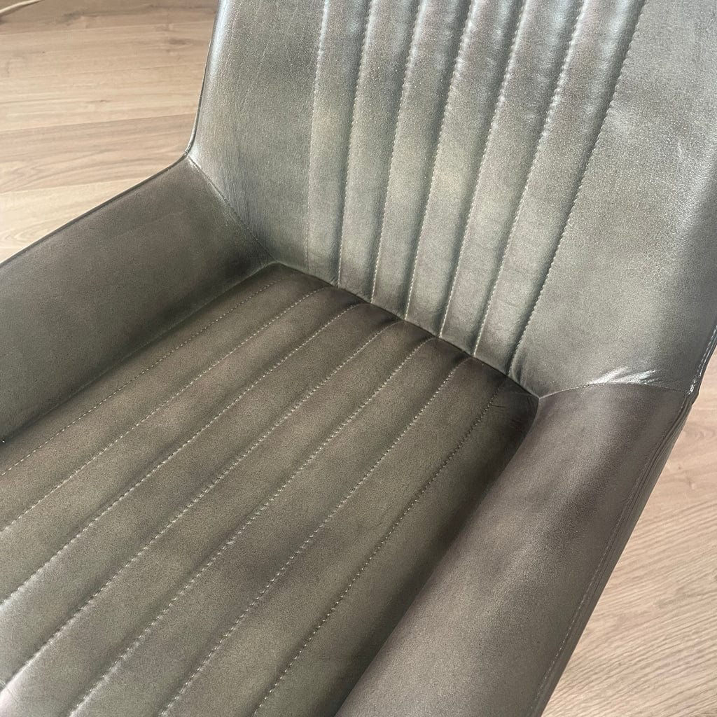 Angelo Vintage Grey Leather & Iron Retro Dining Chair