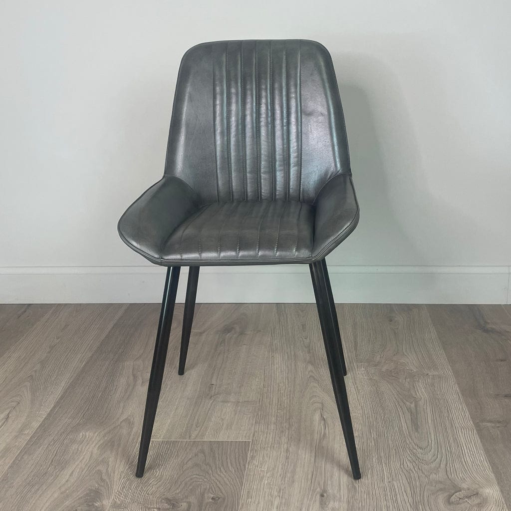 Angelo Vintage Grey Leather & Iron Retro Dining Chair