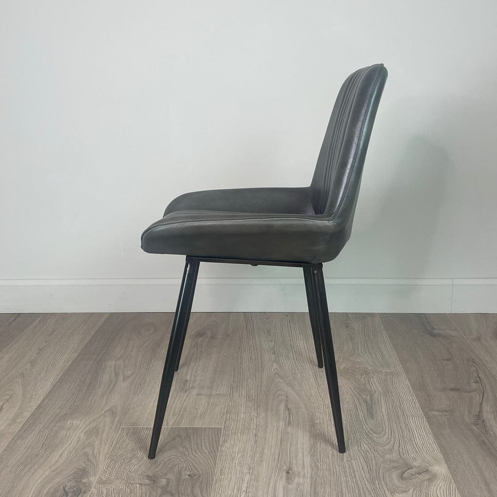 Angelo Vintage Grey Leather & Iron Retro Dining Chair