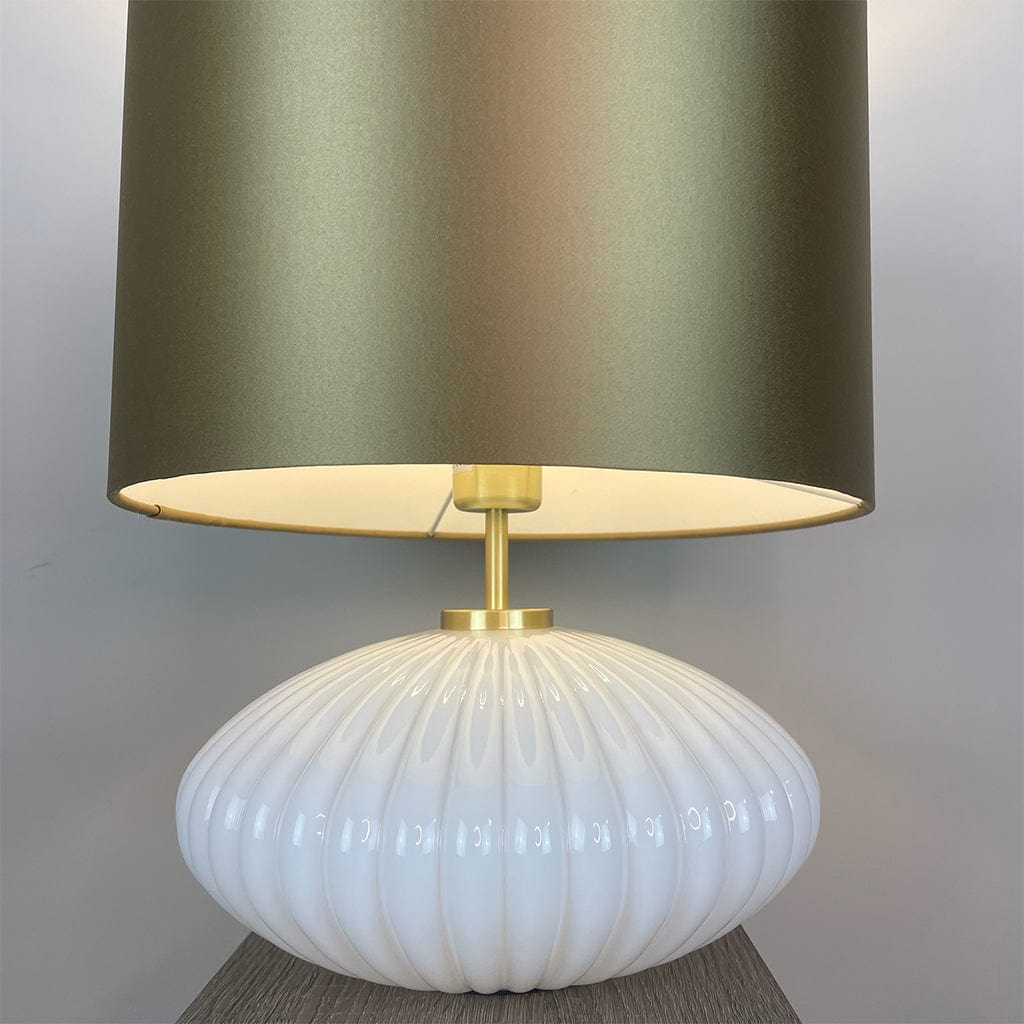 Emilia White Ribbed Glass Table Lamp with Satin Gold Shade