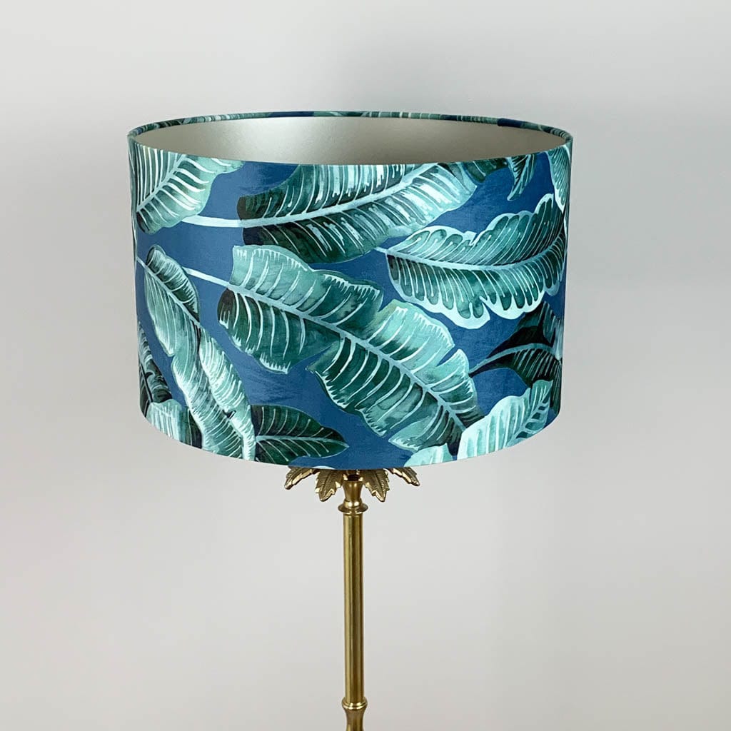 Shiny Gold Palm Floor Lamp with Nicobar Ocean Shade