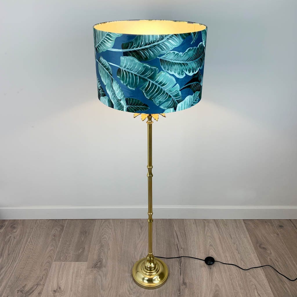 Shiny Gold Palm Floor Lamp with Nicobar Ocean Shade