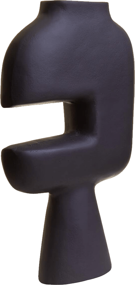 Dark gray abstract sculpture on a white background