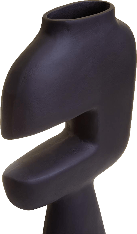 Black abstract sculpture on a white background