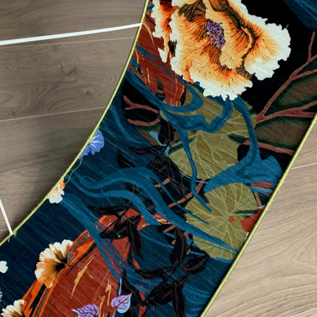Astor Green Pesto Faux Silk Pendant Shade with Arte Koi Wallpaper Lining