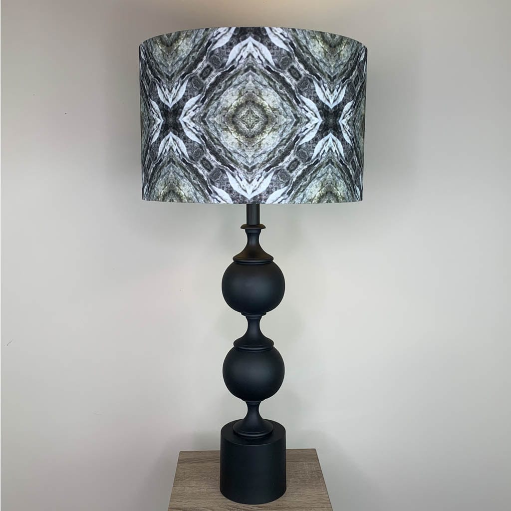 Black Aluminium 2 Ball Tall Foot Table Lamp with Julia Clare's Efflorescence Linen in Green Shade