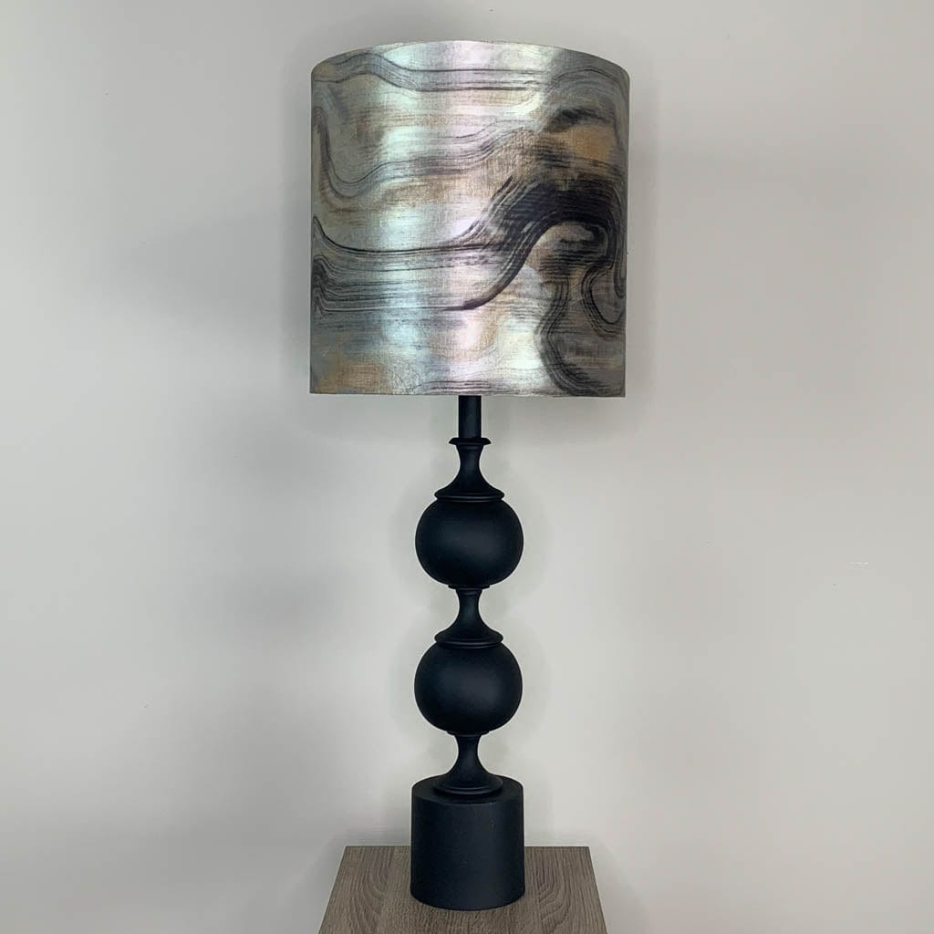 Black Aluminium 2 Ball Tall Foot Table Lamp with Tessuto Nero Lampshade