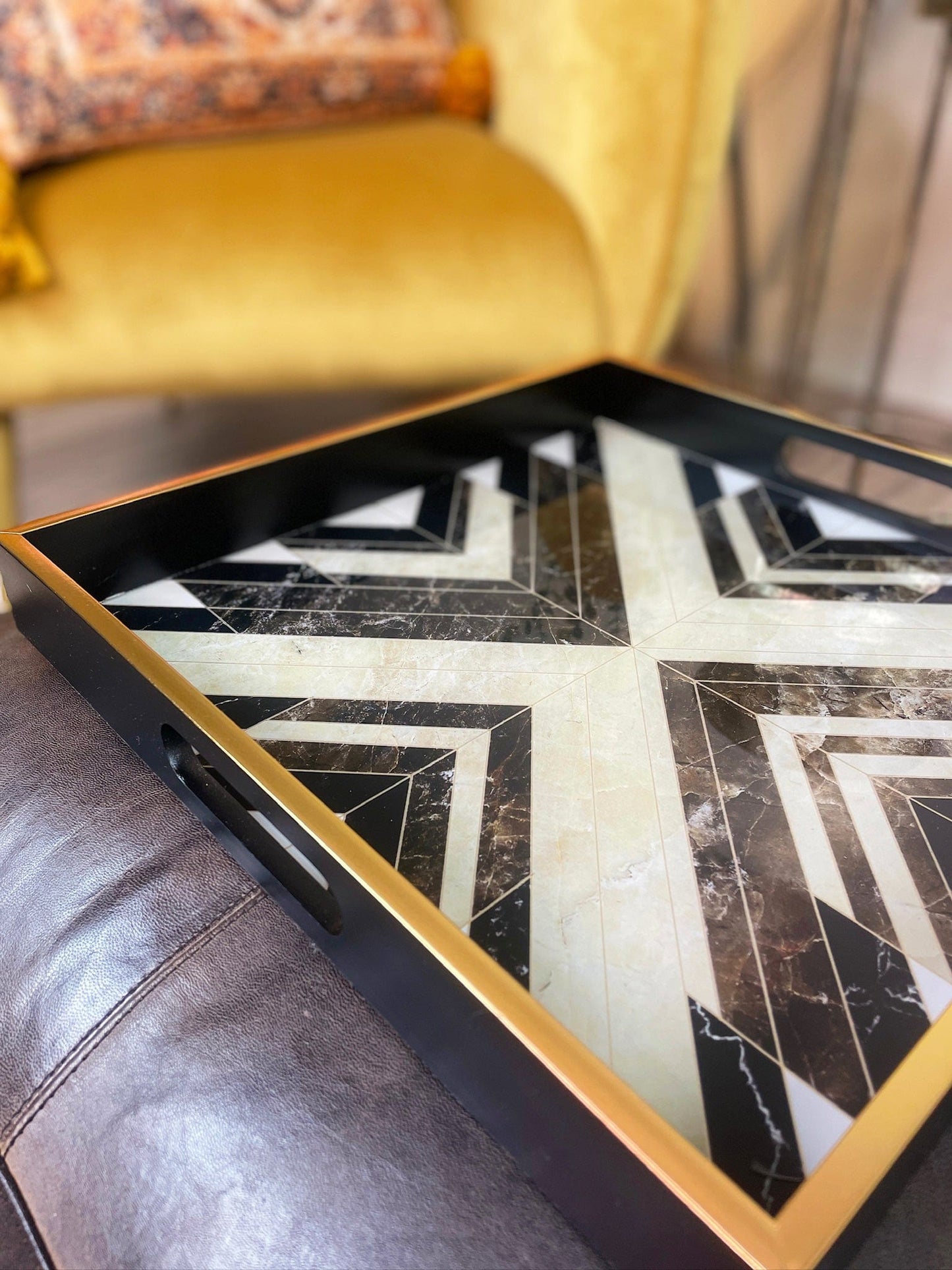 Black & White Square Marble Effect Tray