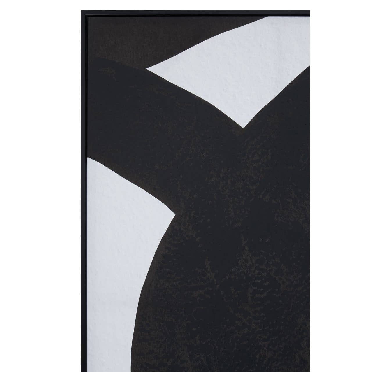 Abstract art piece with black and white shapes on a dark background