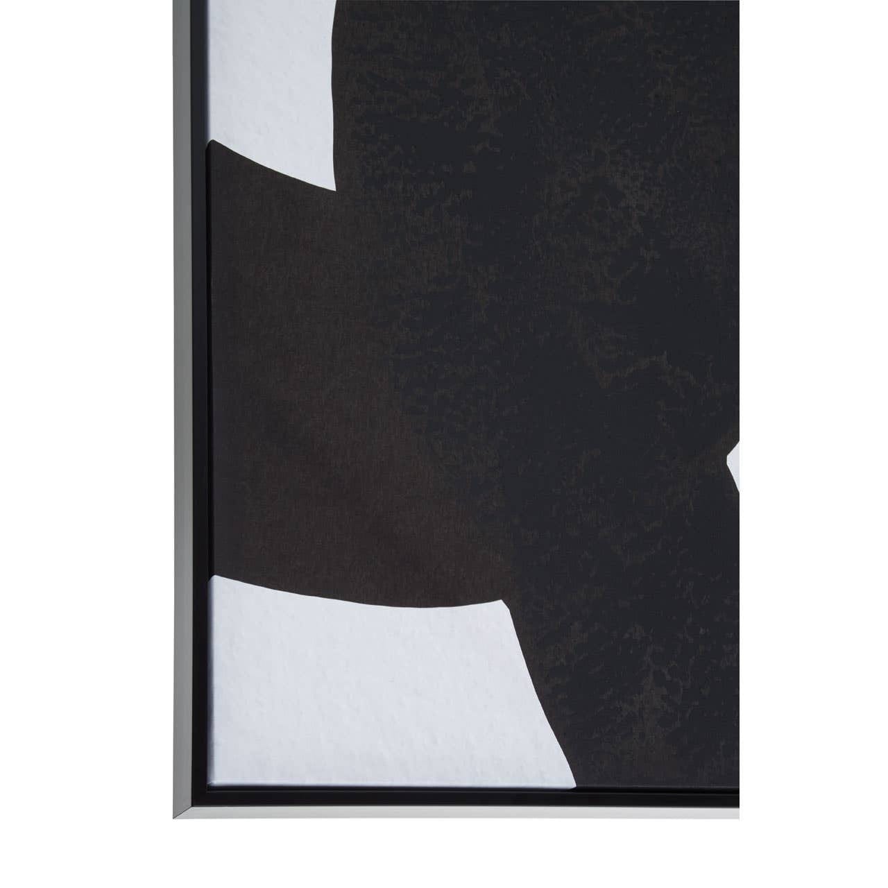 Framed black and white abstract art piece on a white background