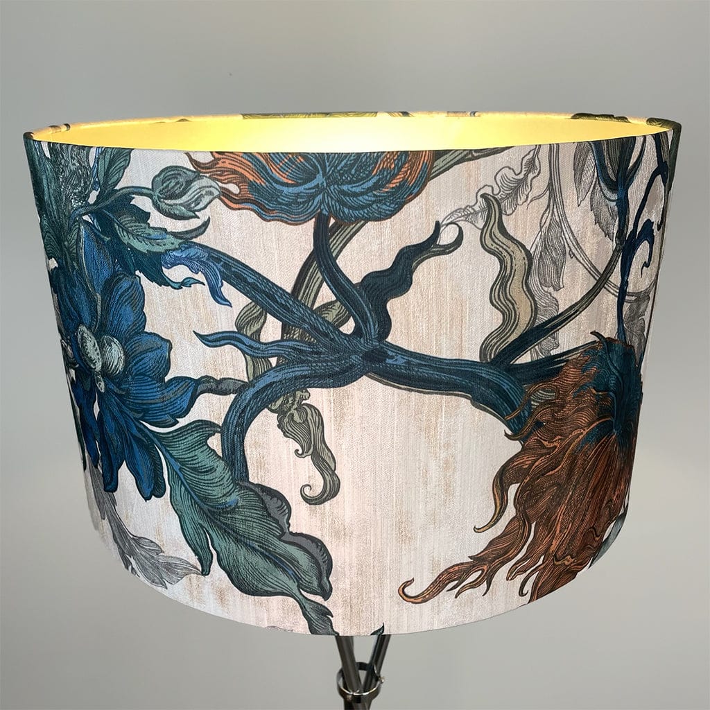 Brondby Chrome Floor Lamp with Timorous Beasties Epic Botanic Blue Rust Shade