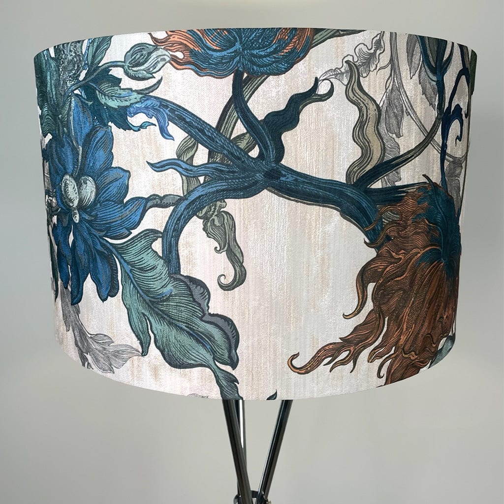 Brondby Chrome Floor Lamp with Timorous Beasties Epic Botanic Blue Rust Shade
