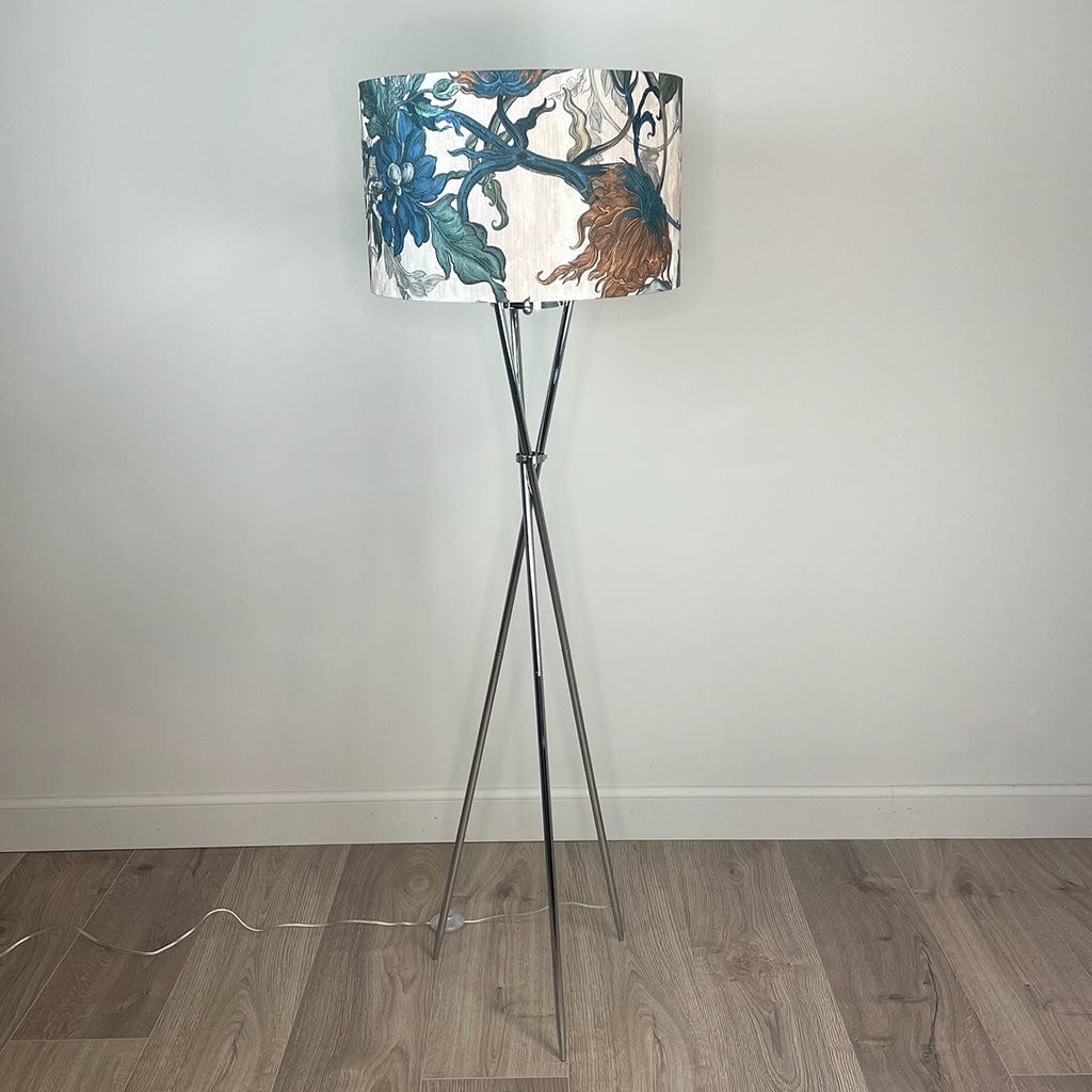 Brondby Chrome Floor Lamp with Timorous Beasties Epic Botanic Blue Rust Shade