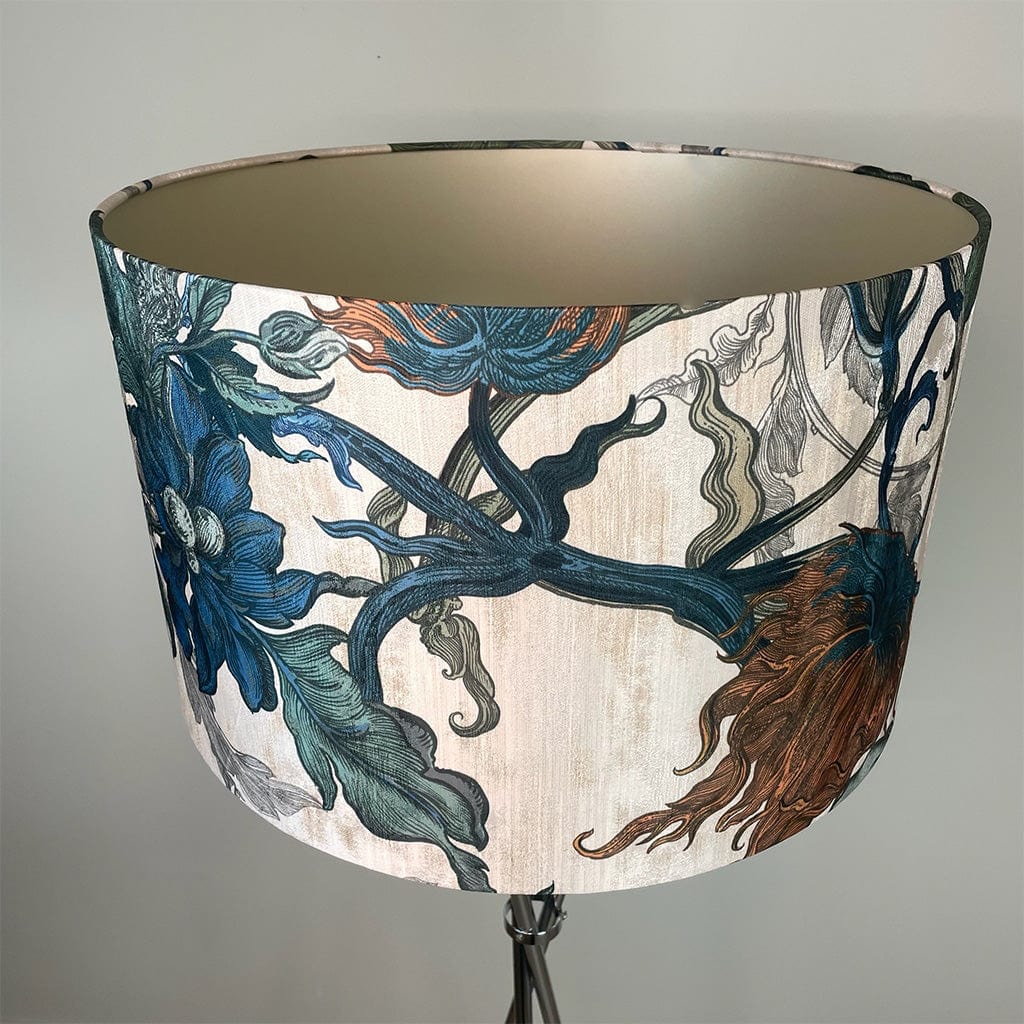 Brondby Chrome Floor Lamp with Timorous Beasties Epic Botanic Blue Rust Shade