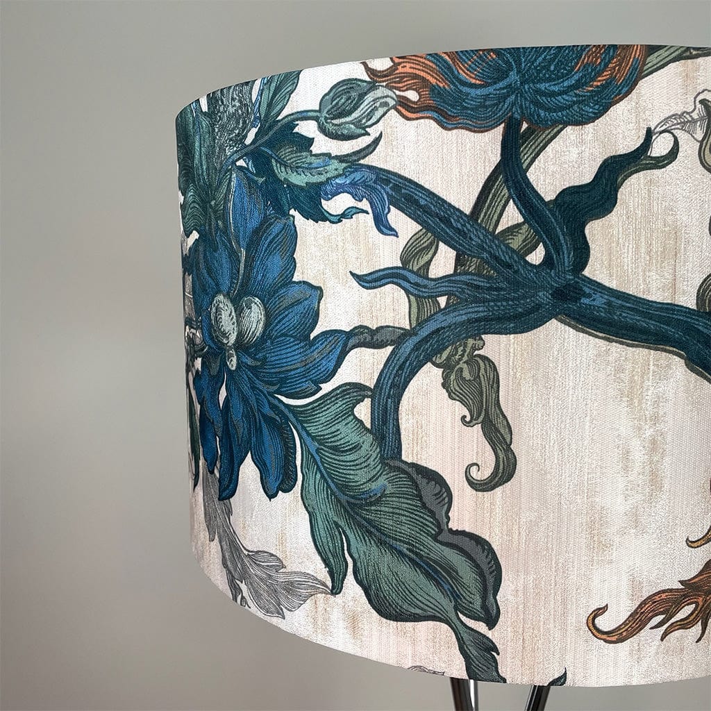 Brondby Chrome Floor Lamp with Timorous Beasties Epic Botanic Blue Rust Shade