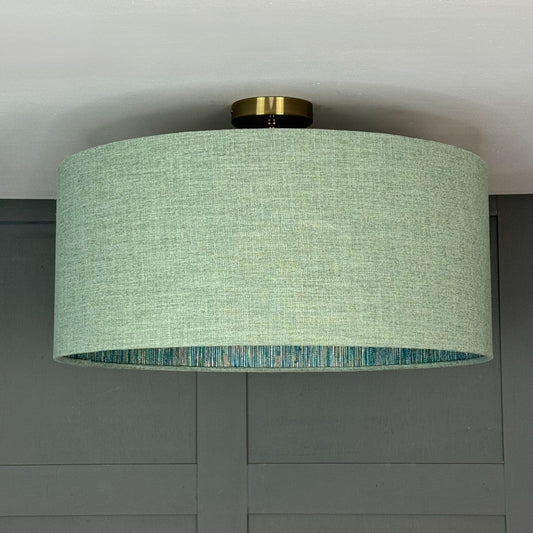 Bronte Jade Pendant Shade with Seri Emerald Peacock Wallpaper Lining