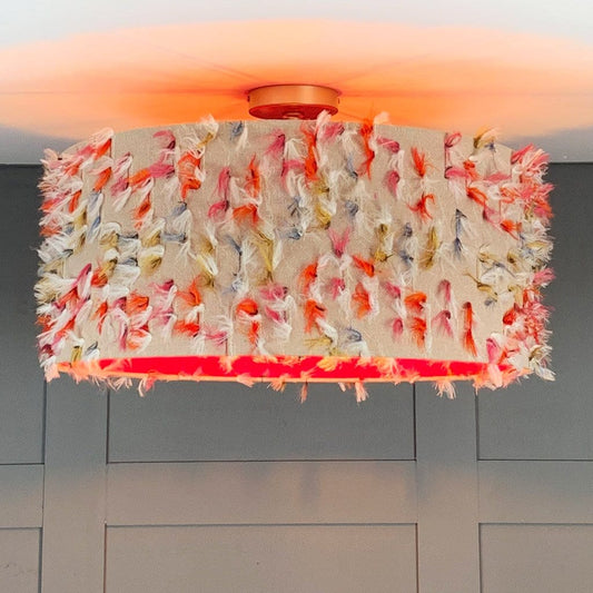 Fluffy Rainbow Pendant Shade with Hot Pink Silk Lining