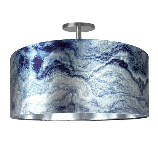 Carrara Indigo Marble & Brushed Silver Shallow Shade