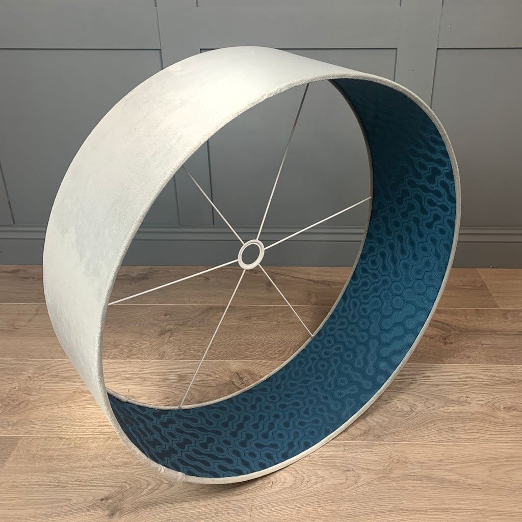 Platinum Velvet Pendant Shade with Modern Eccentrics Blue Wallpaper Lining