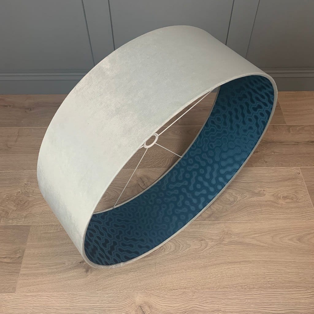 Platinum Velvet Pendant Shade with Modern Eccentrics Blue Wallpaper Lining