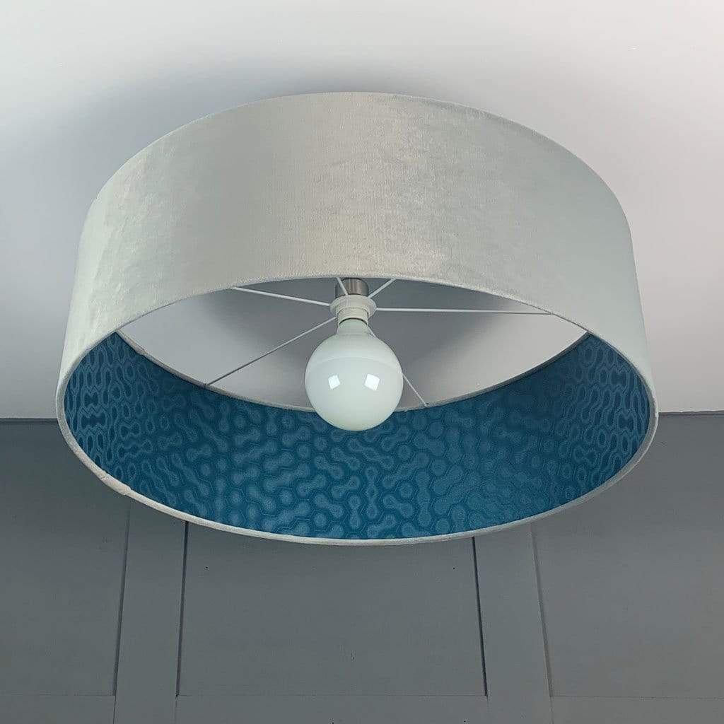 Platinum Velvet Pendant Shade with Modern Eccentrics Blue Wallpaper Lining