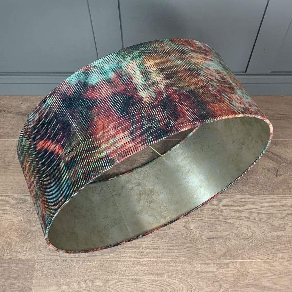 Chameleon Velvet Pendant Shade Lined with Champagne Burnished Wallpaper
