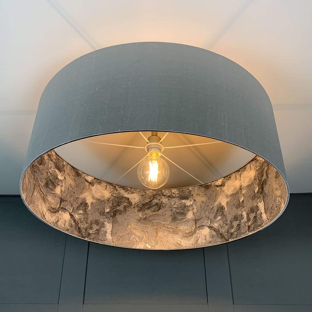 Silver Silk Pendant Shade with Sango Bay Storm Wallpaper Lining