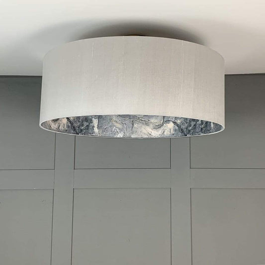 Silver Silk Pendant Shade with Sango Bay Storm Wallpaper Lining