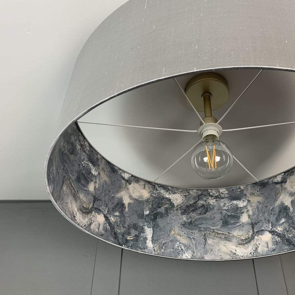 Silver Silk Pendant Shade with Sango Bay Storm Wallpaper Lining