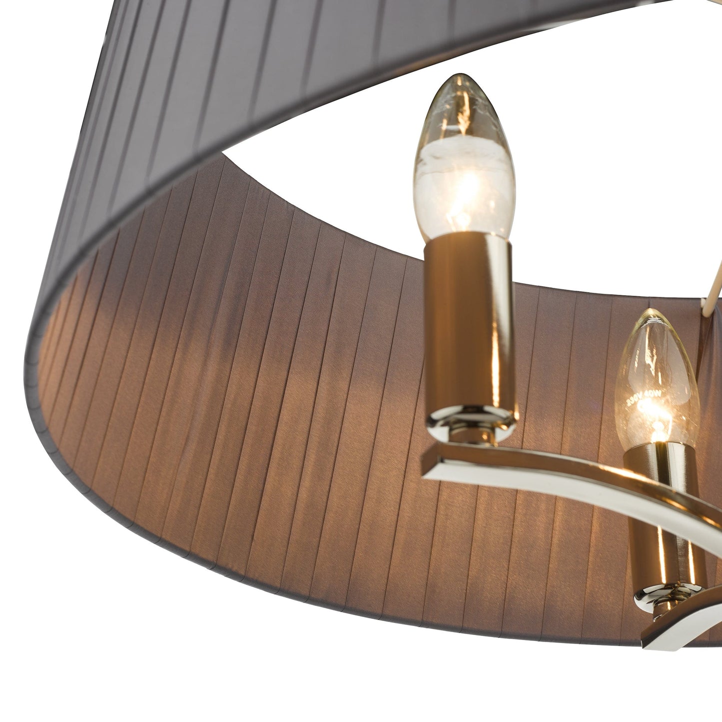 Loire Polished Nickel 4 Light Pendant with Grey Ribbon Shade