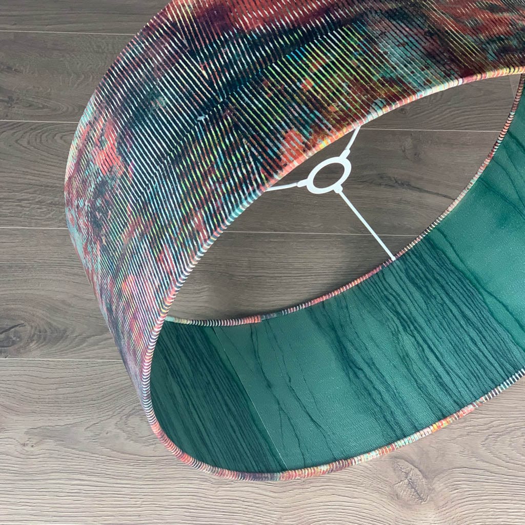 Chameleon Velvet Pendant Shade with Anthology Metamorphic Amazonite Apatite Wallpaper Lining